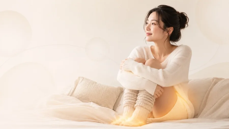 足元を温めながらくつろぐ女性